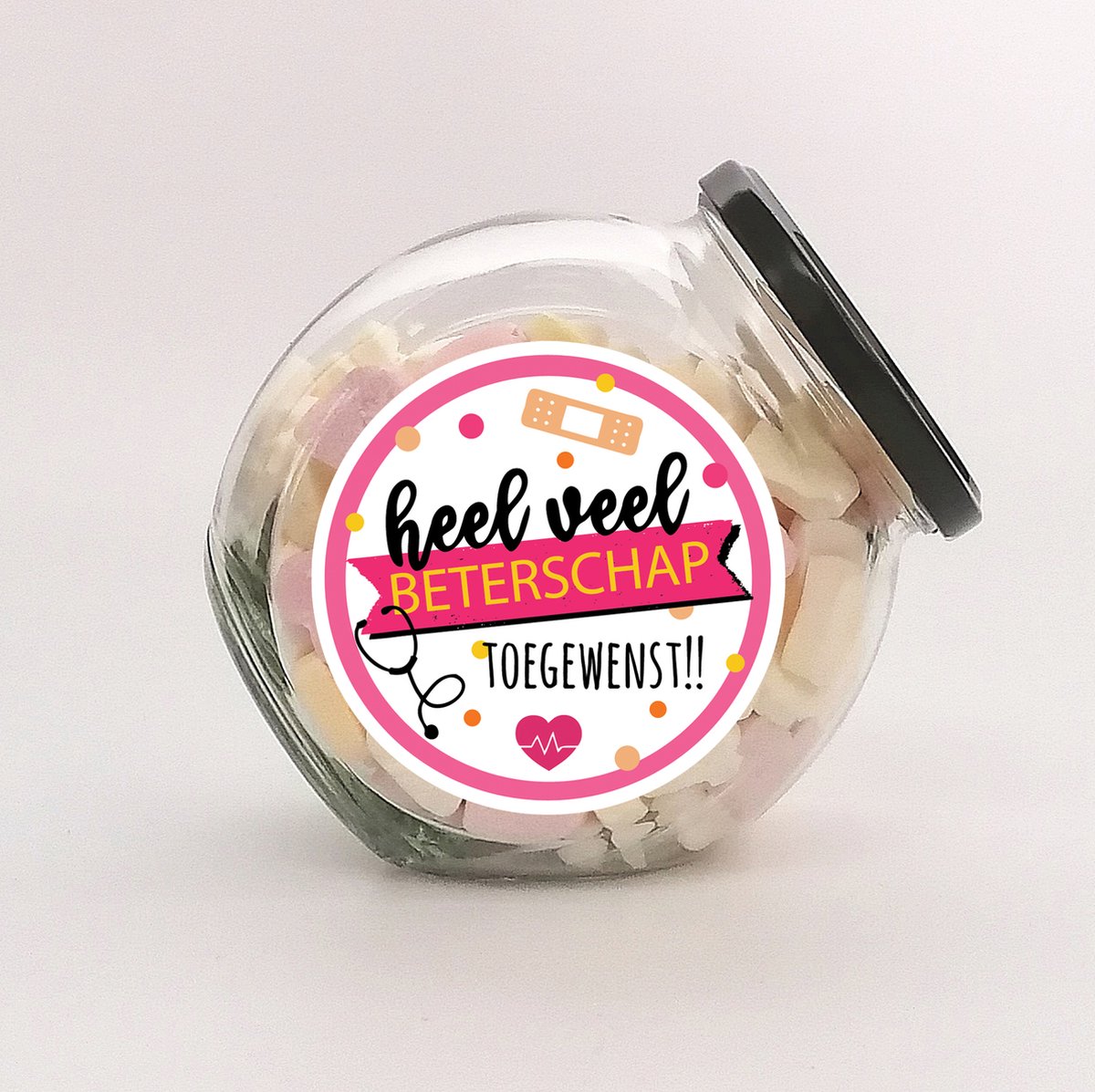 Lekker & Zoet Snoeppot - Heel veel beterschap toegewenst cadeau - 450 gram