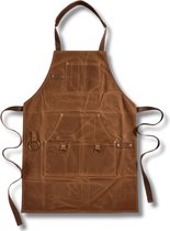 Viamart® - Tablier Professionnel en Toile Cirée - Unisexe Taille Unique - Déperlant - Avec Protège Cou et Poches Kangourou - Qualité Robuste (453,59g/m²) - Pour BBQ, Travail et Loisirs - Couleur : Marron