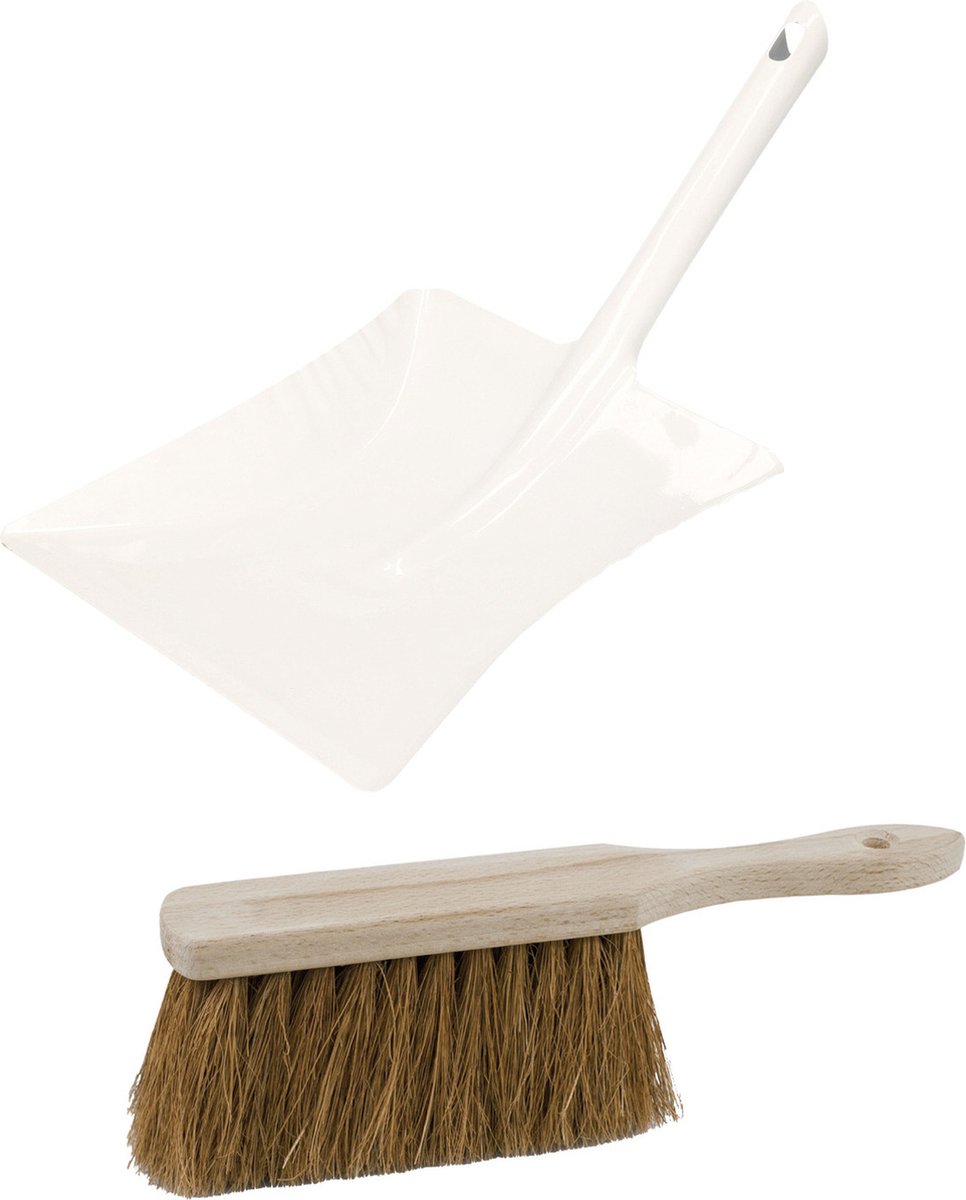Goedkoopste Stoffer en Blik set Thor - voor buiten - blik van metaal - wit - 38 x 23 cm - borstel hout van 28 cm - Kokos vezels