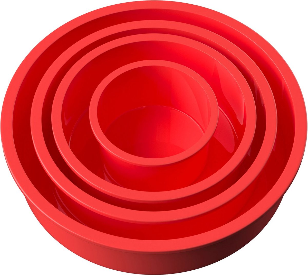 Intirilife 4-delige set ronde silicone cakevormen in rood - 10 cm, 16.3 cm, 19.8 cm, 25 cm - bakvorm voor het bakken