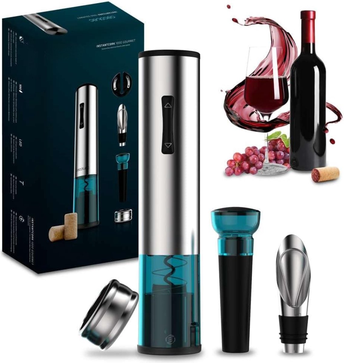 Equivera Elektrische Kurkentrekker Set - Automatische Wijnopener - Wijn Accessoires - Flessenopener - Cadeautip - Premium
