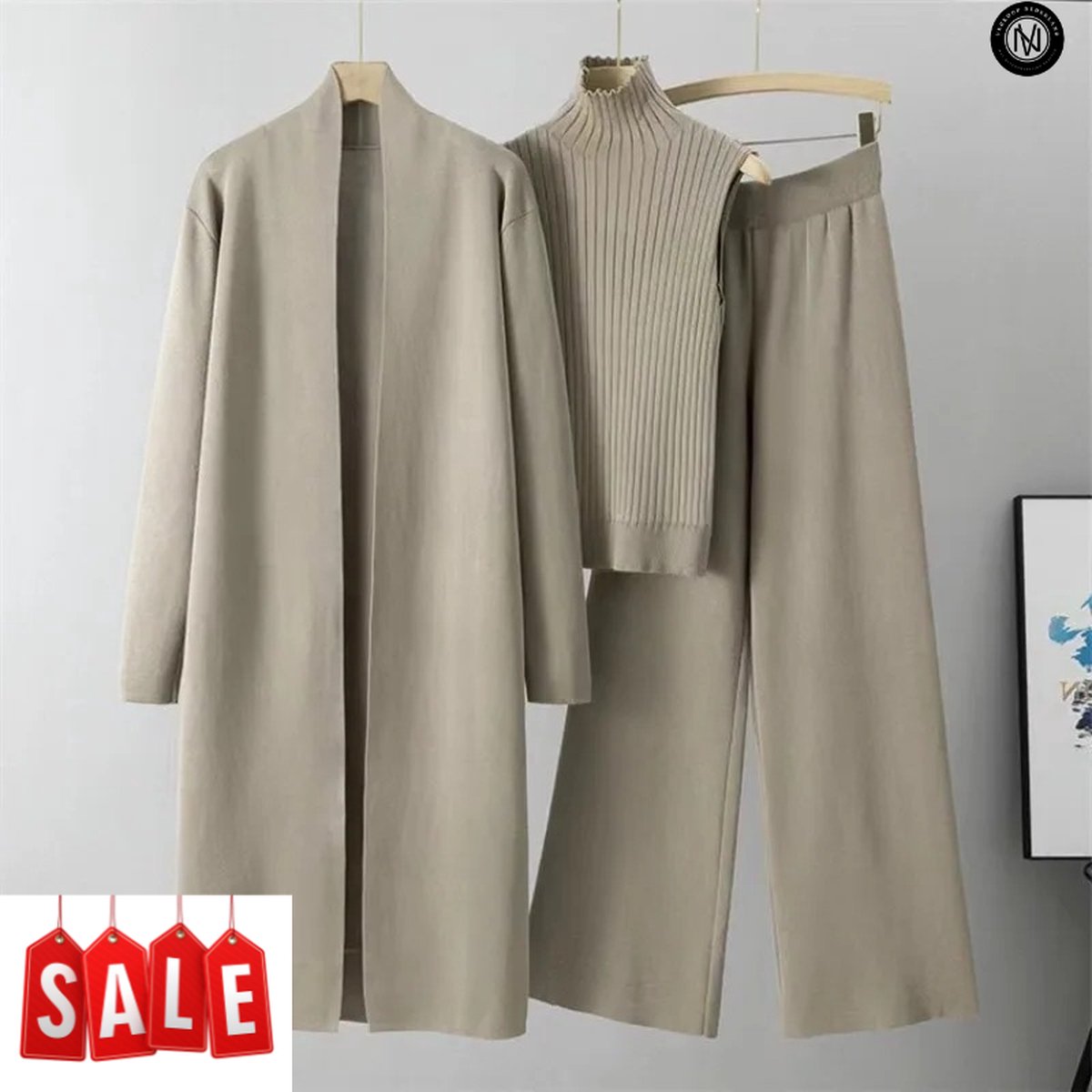 Verkoop Nederland® - 2024 - Nieuwe Herfst - 3 Stuks - Dames Vest - Mode - Gebreide Broek - Set Winter - Dames Effen Huis Pak - Vintage Mode - Khaki - Maat XXL(46) op Prijzenvolger.com