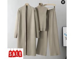 Verkoop Nederland® - 2024 - Nieuwe Herfst - 3 Stuks - Dames Vest - Mode - Gebreide Broek - Set Winter - Dames Effen Huis Pak - Vintage Mode - Khaki - Maat XXL(46)