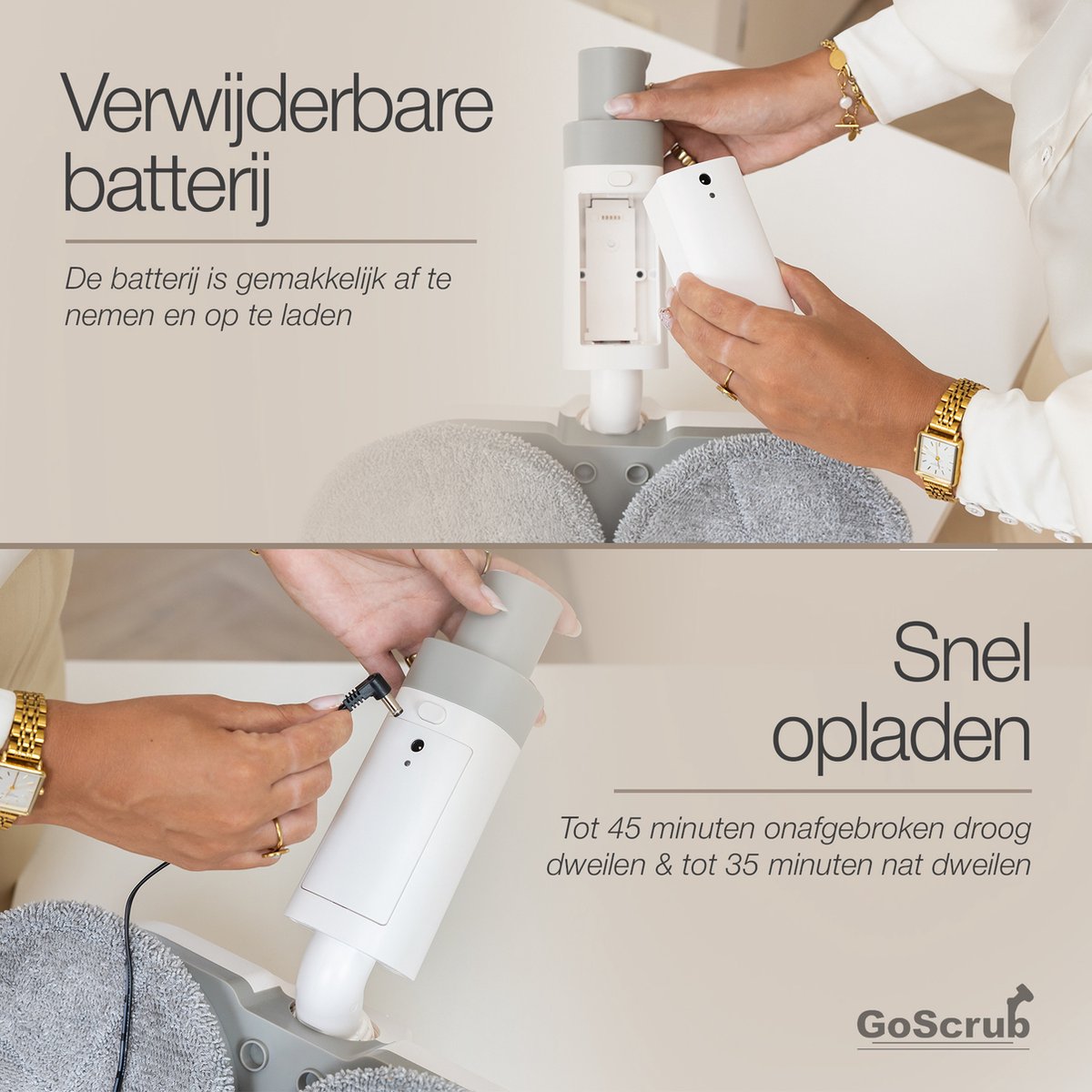 GoScrub® Elektrische Dweil - Draadloos - Vloerreiniger voor Harde en Houten Vloeren - Stille en Wendbare Mop - Efficiënt Dweilsysteem met Oplaadbare Accu – foto 7