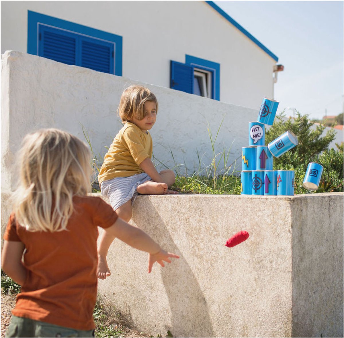 BS Toys Blikgooien Werpspel - Pittenzak Gooien - Kinderspeelgoed vanaf 3 Jaar - Buitenspeelgoed - 10 Blikken - Blauw - Spelletjes voor kinderen - Buiten speelgoed - Buitenspel - Buiten Spellen - Tuin Speelgoed - Cadeau kind — afbeelding 10