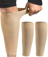 U Fit One 1 Paar Compressie Kuitbrace - Kuit Sleeve - Elastisch Verstelbaar Scheenbeen bandage - Versteviging - Beige