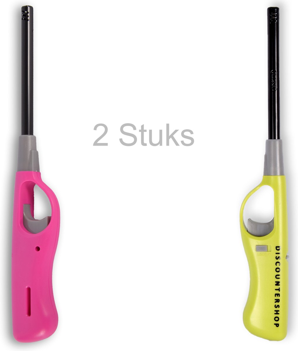 Gasaansteker -Aanstekers 26 cm – Kinderslot – Verstelbare vlam-Gasaansteker voor Kaarsen, BBQ en Keuken – Groen&Roze