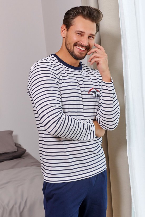 Doctor Nap Hommes Pyjamas Manches Longues Pantalon Long Hiver Noël Assorti Famille Famille pour Hommes Always Sleepy Marine PMB.7115 L