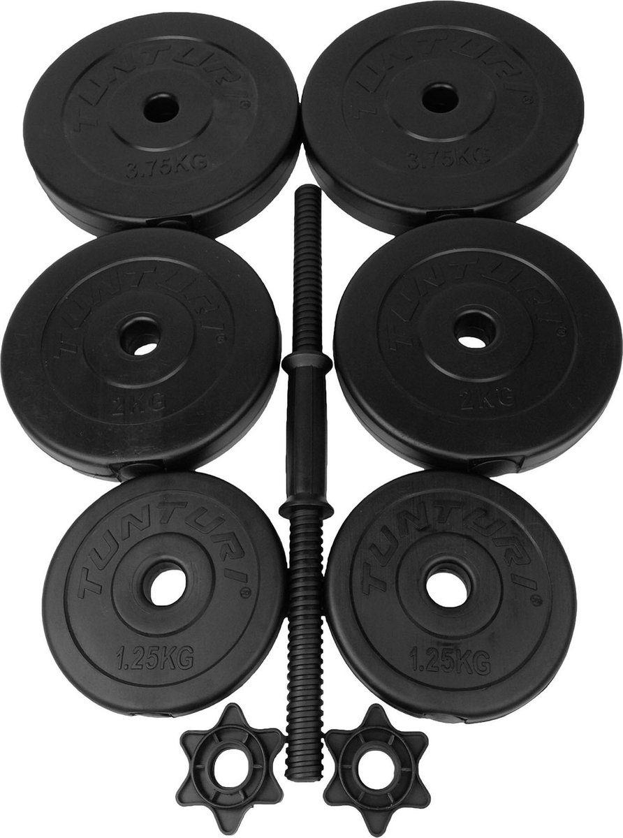 Tunturi Dumbbellset - Halterset - Totaal 15 kg - Zwart Vinyl - Incl. gratis fitness app – foto 3