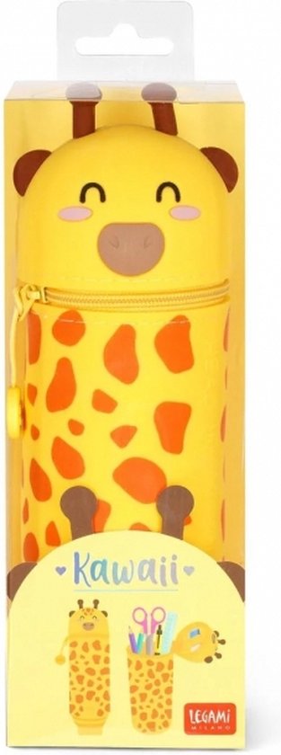LEGAMI - 2-in-1 etui van zachte siliconen – Kawaii, penhouder, siliconen ritssluiting, pennenzak, potloden, markers, H 18,5 cm, Giraffe