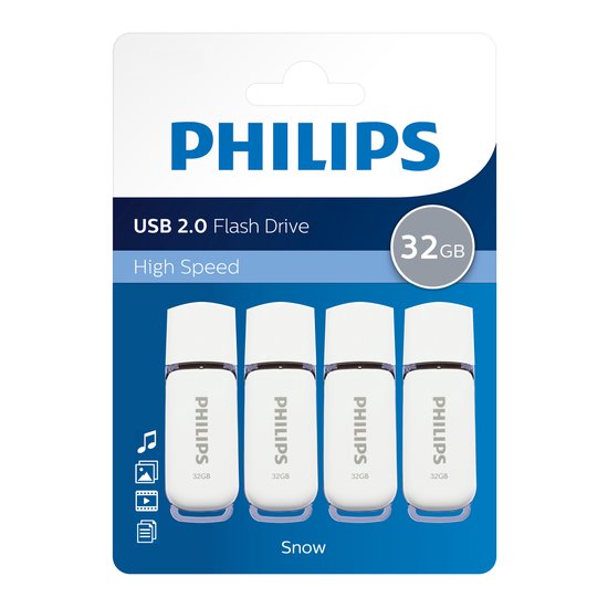 Foto: Philips fm32fd70b 40 usb stick 32gb usb 2 0 snow edition space grey wit 4 pack