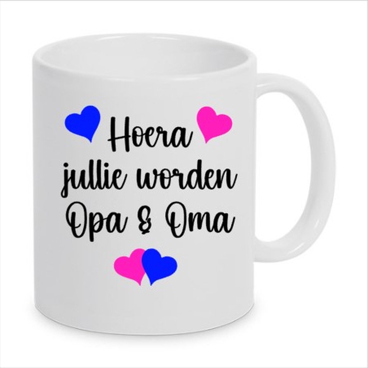 Bedrukte mok met tekst: Hoera jullie worden opa & oma, Aankondiging zwagerschap, Zwanger, Bedrukte mok, Beker met tekst, Opa en Oma, Cadeautje