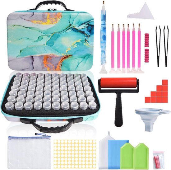 Foto: Botc diamond painting opbergdoos 70 potjes sorteerdoos set incl toolkit tasje stickers diamond painting pennen wax en veel meer groen