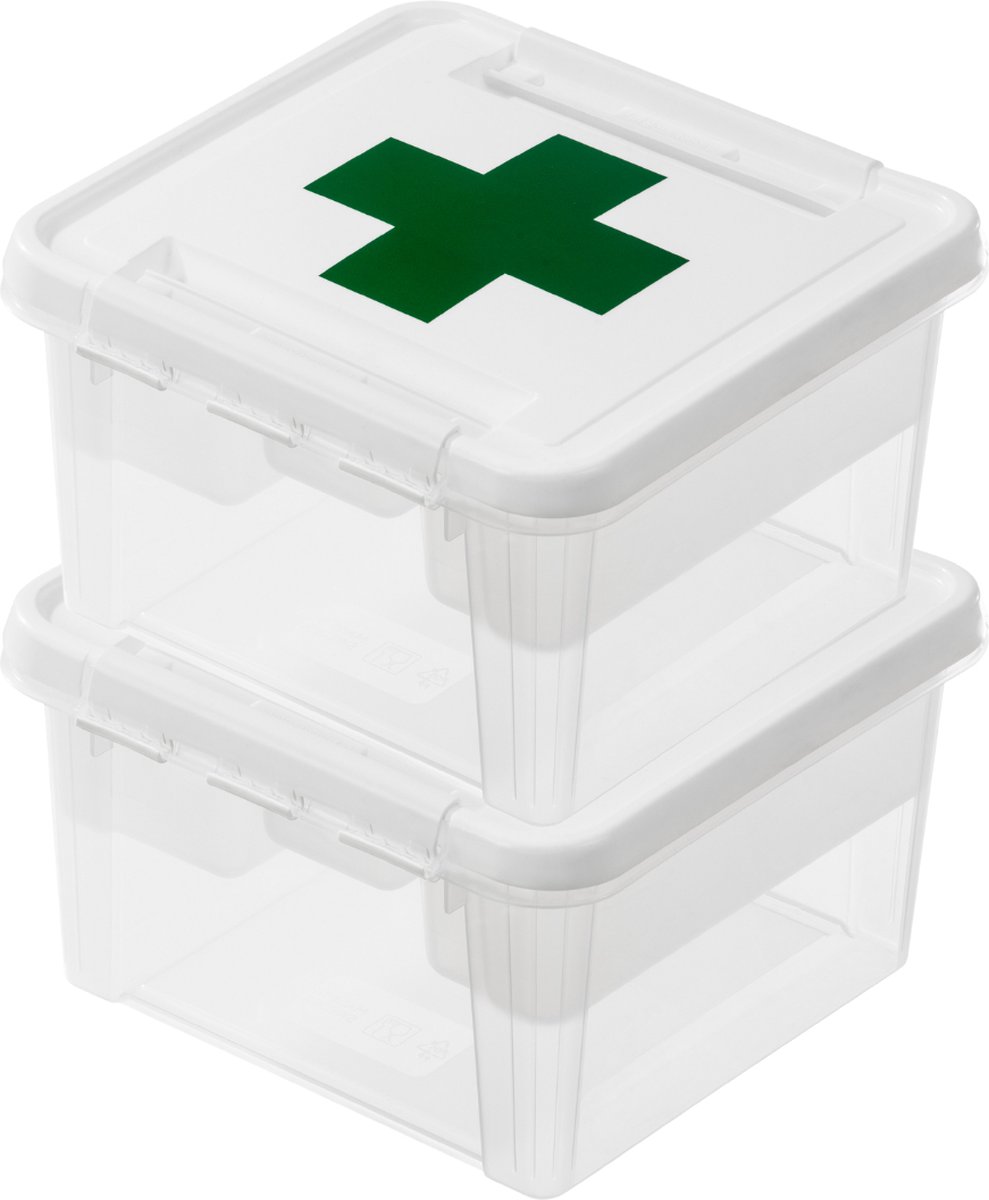 SmartStore Set van 2 EHBO Doos 8 Liter Stapelbaar en Nestelbaar 10 jaar garantie Voedselveilig BPA vrij Stevige deksels en versterkte hoeken L28 x B28 x H17 cm