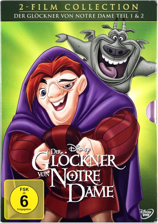 2-filmcollectie, Der Glöckner von Notre Dame deel 1 & 2. Quasimodo en Gargamel lachend op een groene achtergrond.