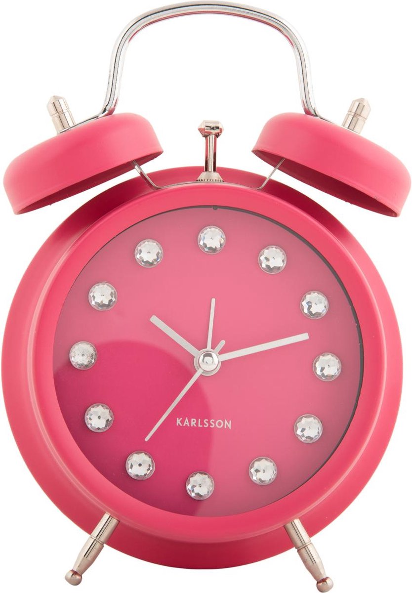 Karlsson Wekker Glam Diamonds - Roze - 11.8x5.7x17cm - Scandinavisch - Wekker voor slaapkamer - Wekkers