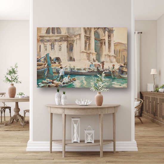 La façade de La Salute, Venetië - Peinture sur verre John Singer Sargent - Peintures de gondole sur verre - Peinture sur verre Maîtres anciens - Décoration murale moderne - Peinture sur plexiglas - Accessoires de chambre verre acrylique 105x70 cm