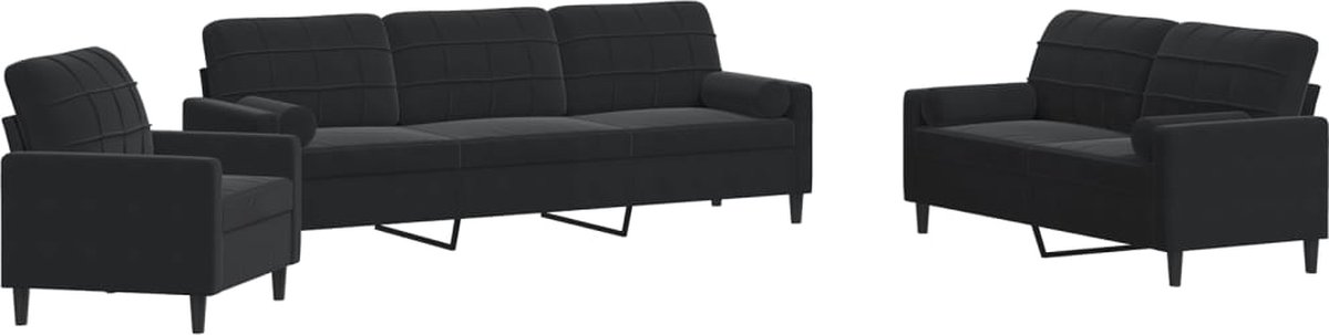 vidaXL - 3-delige - Loungeset - met - kussens - en - bolsters - fluweel - zwart