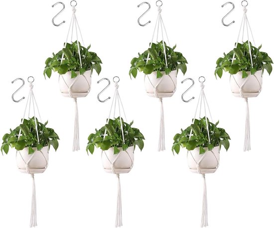 Plantenhanger Set van 6 macramé - Hangende plantenhanger 88 cm voor binnen - Plantenhouder met haken - Hangende mand voor bloempot - Pot terras plafond balkon wanddecoratie (bloempot niet inbegrepen)