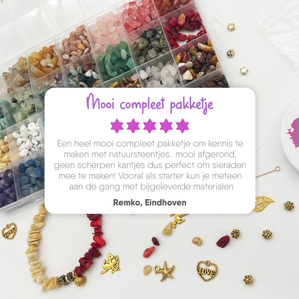 CREACOL Natuursteen kralen Goud - Armbandjes maken meisjes - Oorbellen maken kralenset - Sieraden maken meisjes - Edelsteen kralen set — afbeelding 6