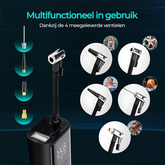 Olvy Compressor Bandenpomp - Draagbare Luchtcompressor - 7000 mAh - Elektrische Fietspomp - Fiets/Auto/Motor/Bal/Luchtbed