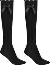 Haus Huberts Oktoberfest Kniekousen Dames - Met Strik - Zwart - Tiroler Kousen - Oktoberfest Dames - Maat 39-42