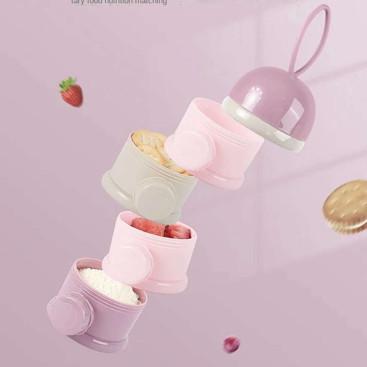 Goedkoopste Baby - Melkpoeder toren - Rose - BPA Vrij - Dispenser - Kraamcadeau - 4 verdiepingen - Reisbox - Doseerbakje