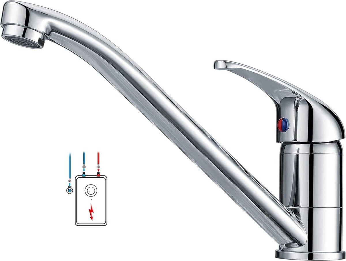 360° draaibare lage druk keukenkraan messing waterkraan met 3 aansluitingen-koud water-waterboiler-chroom