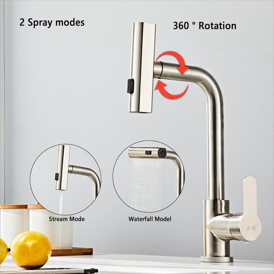 CREA Kraan keuken met douche, 360° draaibare