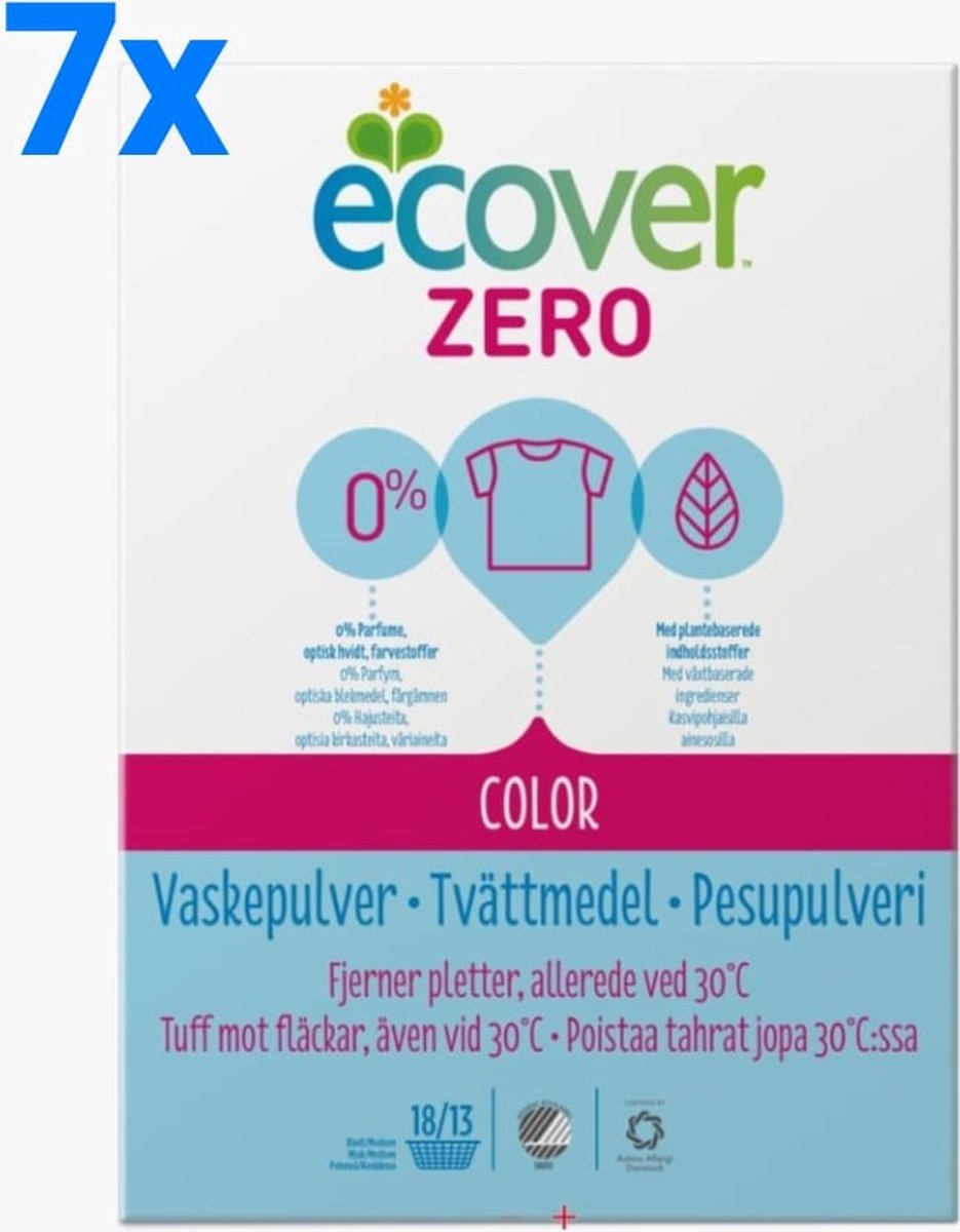 Goedkoopste Ecover Zero Wasmiddel Kleur 7 x 750 g - 126 wasbeurten (7x18wasbeurten