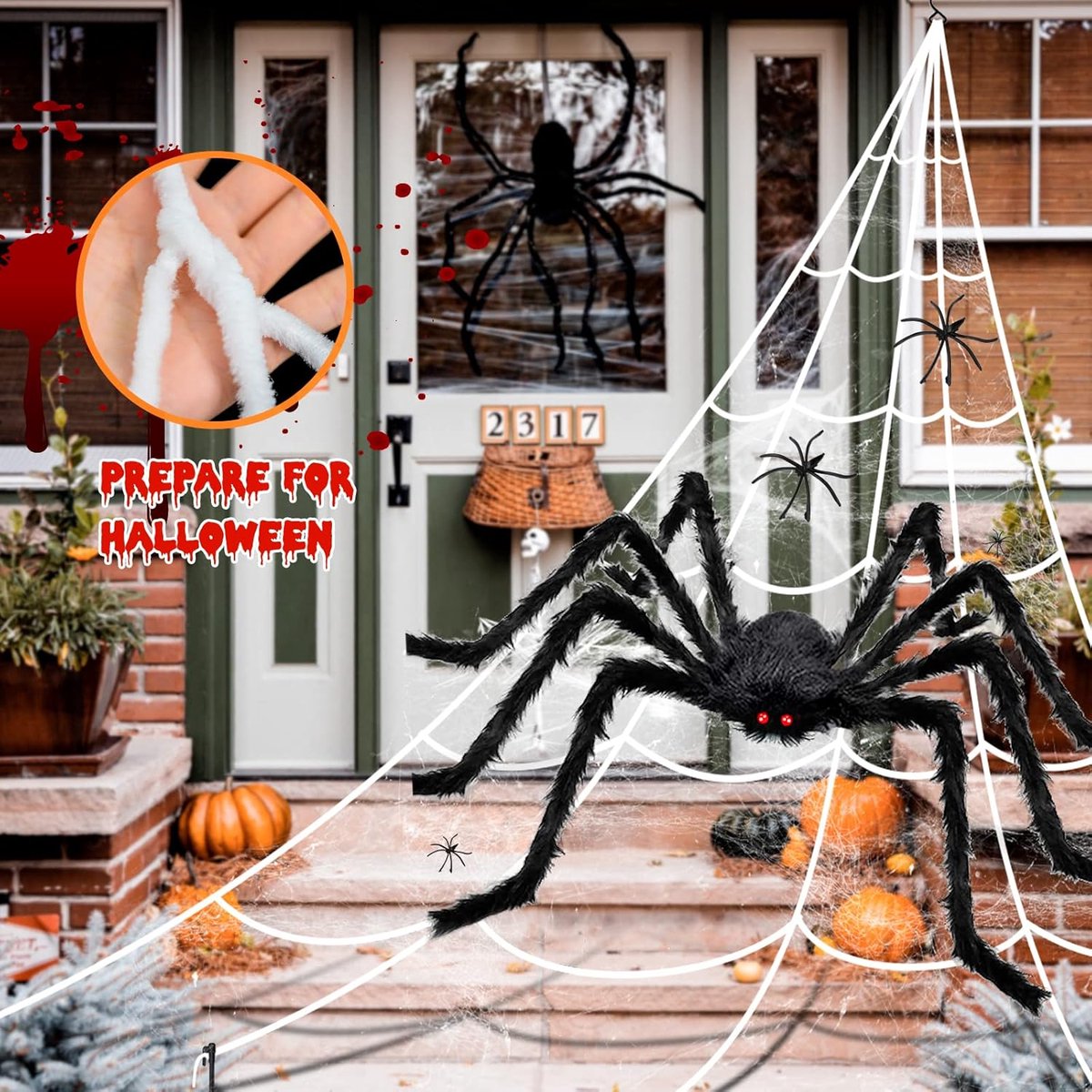 Décoration Halloween Toile D'araignée Géante - 50" Araignée + 200" Toile - Neuf
