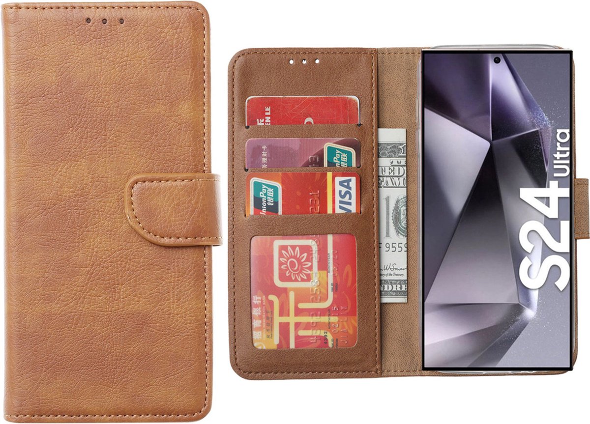 Hoesje Geschikt voor Samsung Galaxy S24 Ultra – Arara bookcase met pasjeshouder - Bruin