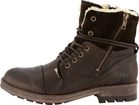 NoGRZ P.Post Dames Leren enkellaars Winter veterboots Wol gevoerd Donkerbruin bol