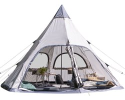 Skandika Tipi tent Lavvu 460 Protect - Tent voor 6 personen, 3 m stahoogte, vastgenaaide tentvloer, 3000 mm waterkolom, UV 50+, festivaltent, indianentent, familietent | Outdoor, kamperen, glamping