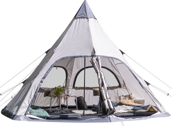 Skandika Tipi tent Lavvu 460 Protect - Tent voor 6 personen, 3 m stahoogte, vastgenaaide tentvloer, 3000 mm waterkolom, UV 50+, festivaltent, indianentent, familietent | Outdoor, kamperen, glamping