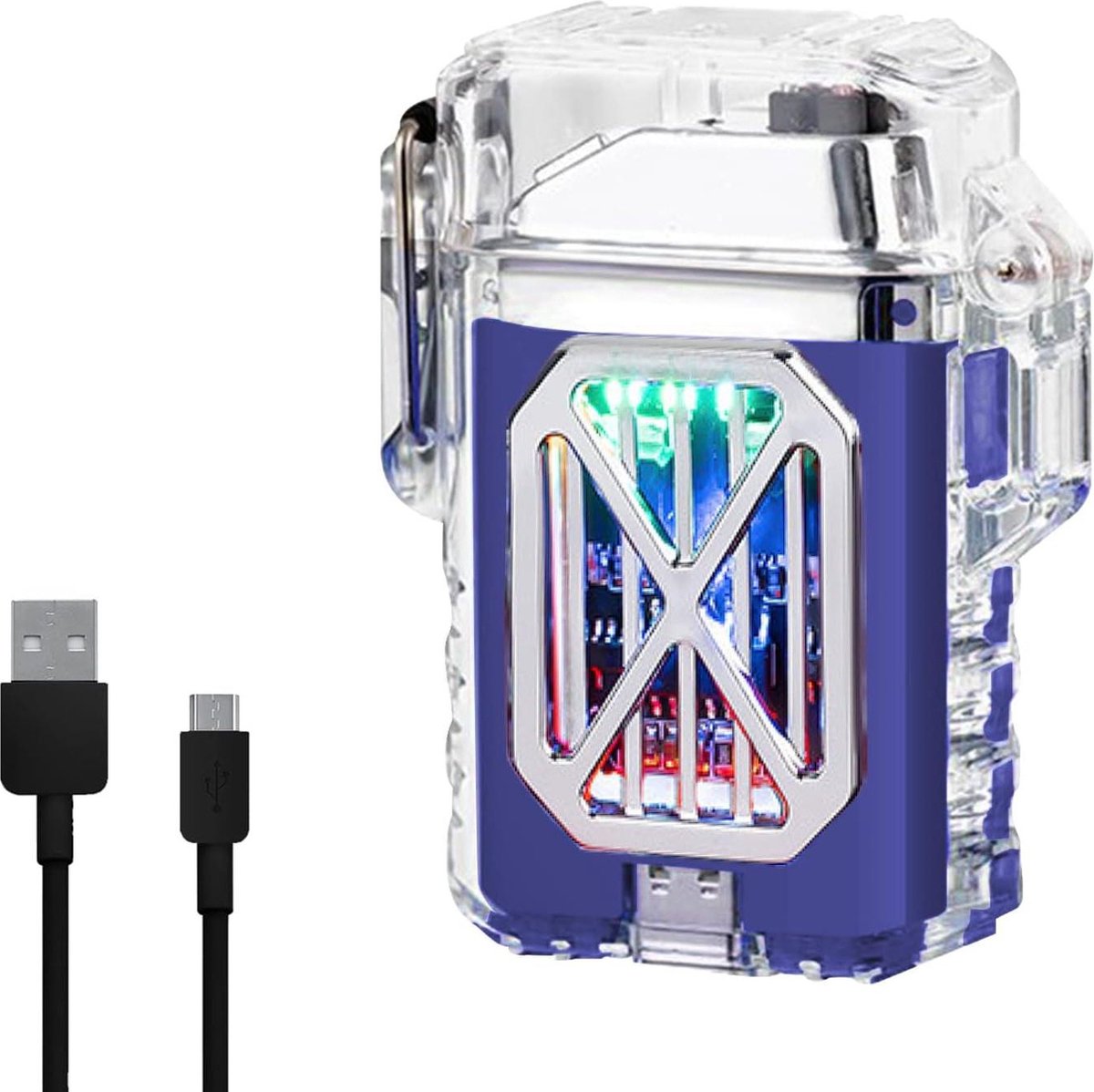 Goedkoopste Waterdichte Dubbele Boogaansteker LED Power Display Type-C Oplaadbare Aansteker - Outdoor Winddicht Aansteker voor Vriendjes en Vrienden - Blauw