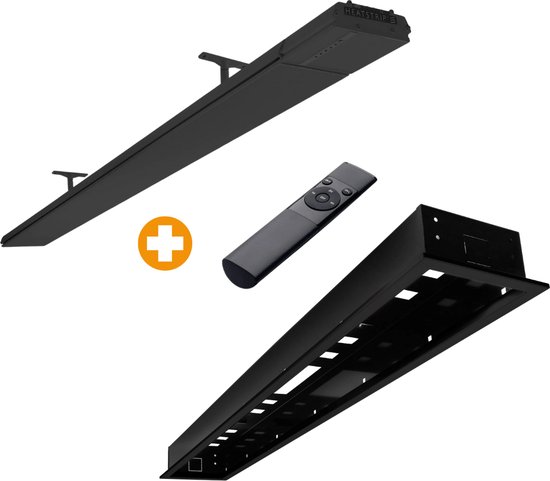 Heatstrip Design 2400 Watt met Inbouwframe - Te bedienen met afstandsbediening & App - Elektrische Infrarood Terrasverwarming - Geen rode gloed - "All black" edition