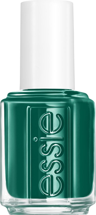 Flesje donkergroene essie nagellak met witte dop.
