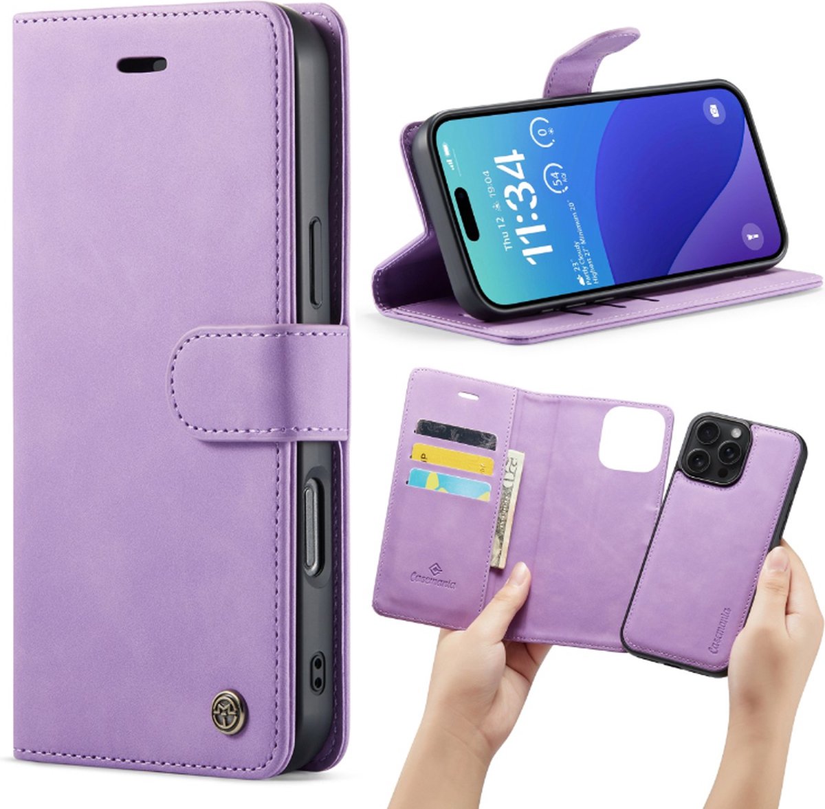 Casemania – iPhone 16 Pro – 2 in 1 – Bookcase - Paars