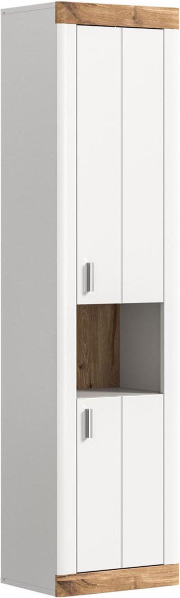 Laredo kolomkast wandmontage 2 deuren, 1 plank mat wit,eik decor,wit.