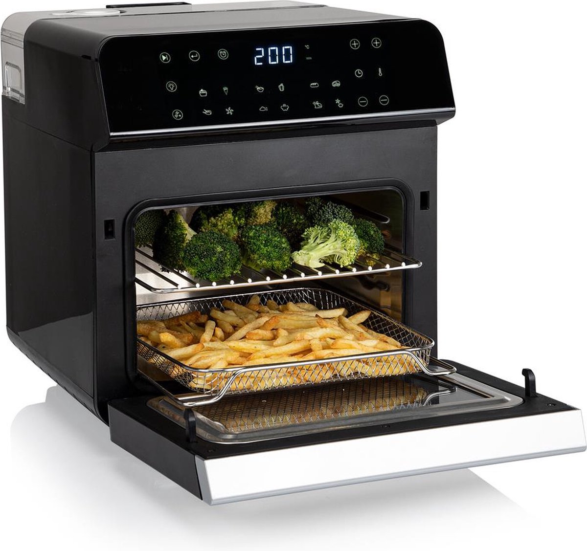 Princess SlimFry heteluchtfriteuse 8 L, ruimtebesparend, vetvrije kooktechnologie, 8 programma's, kijkvenster, krachtig (2000 W) en stille werking (55 db), zwart, Airfryer 01.182258.01.001