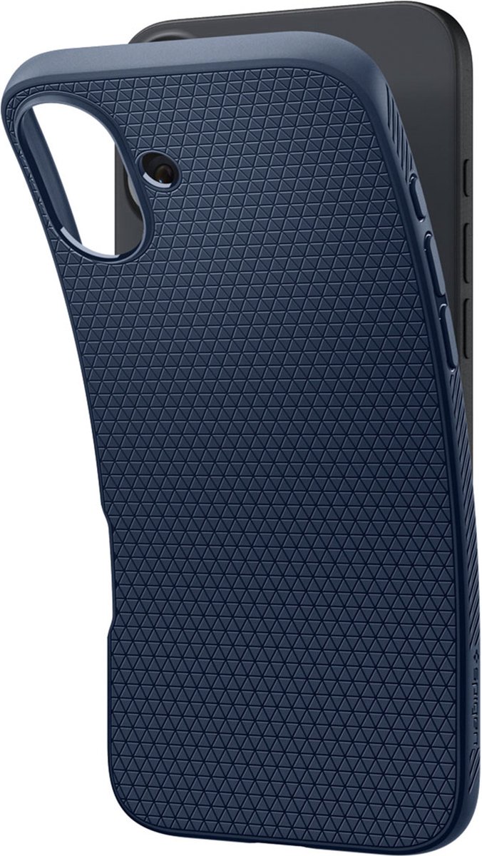 iPhone 16 hoesje blauw flexibel TPU anti-stretch mat met schokabsorptie en verhoogde randen Spigen Liquid Air - Afbeelding 2