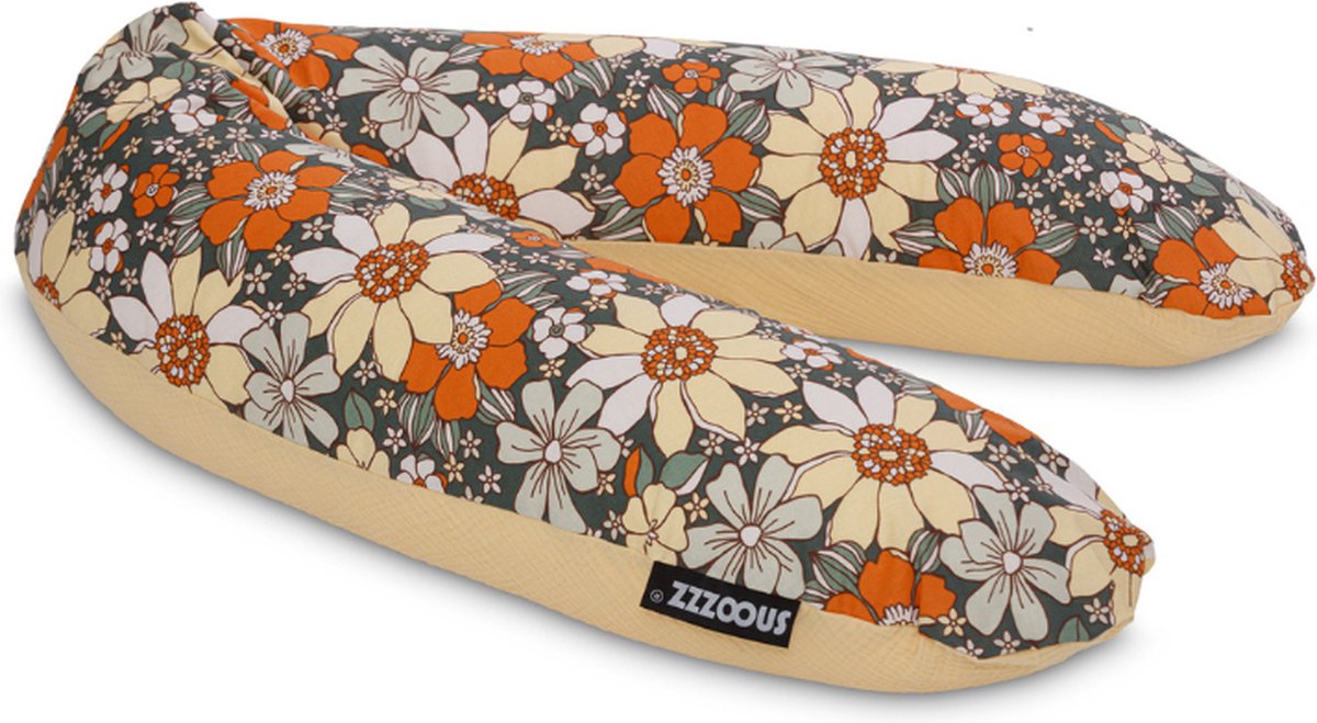 Goedkoopste Snoozzz Voedingskussen Premium kwaliteit - 185 cm - microparel vulling - luxe draagtas - met wasbare hoes van 100 hydrofiel katoen - Sunflower