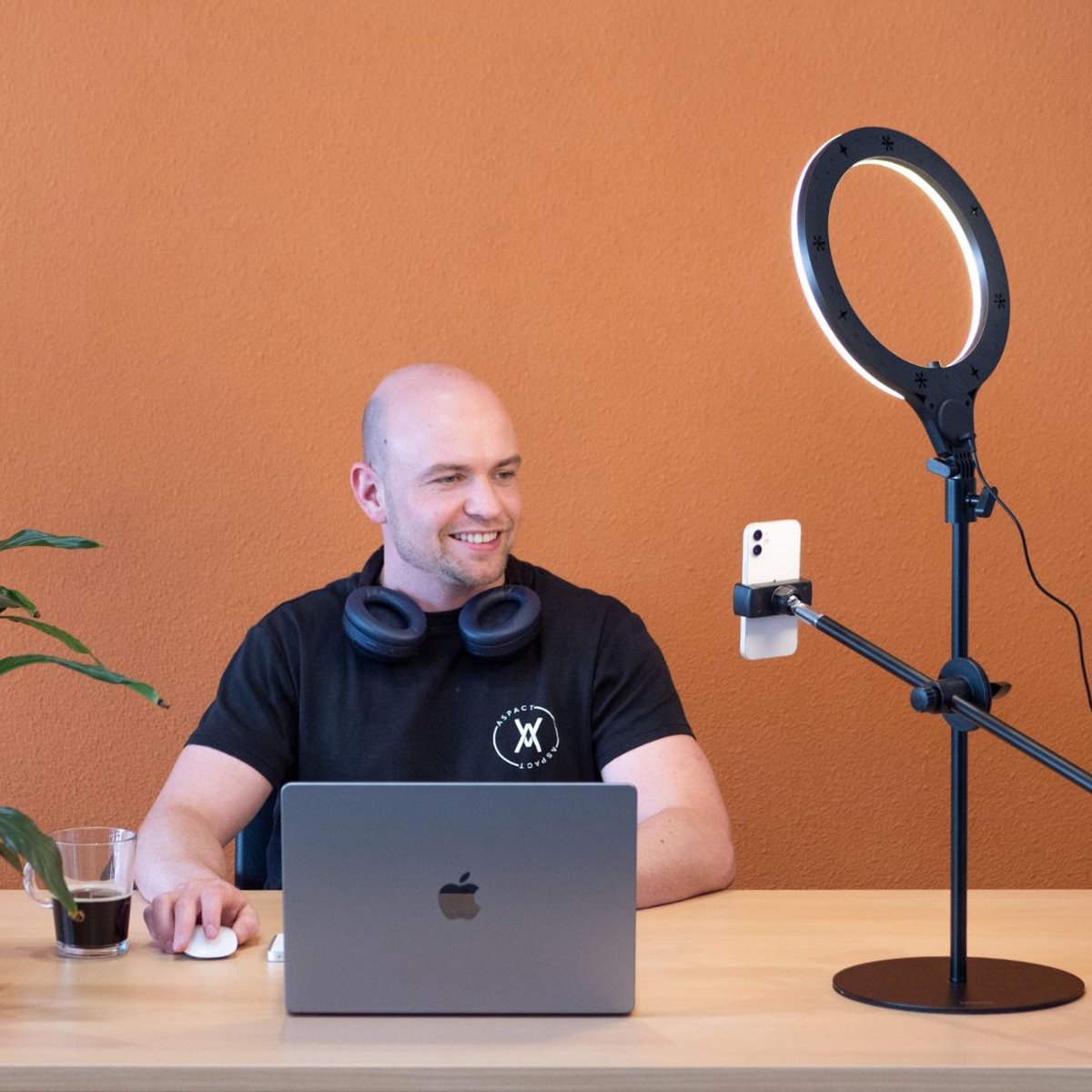 UBeesize Overhead statief mobiele telefoon met ringlicht, flexibele
