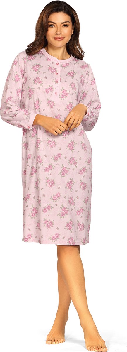 Comtessa Klassiek Nachthemd 'Rosé Elegance' - Dames Nachtmode - Lange Mouw - Roze