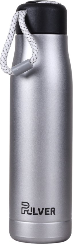 Pulver® - RVS Thermosfles / Drinkfles – BPA Vrij – 550 ml - Waterfles met draaidop – Drinkfles – Dubbele isolatie - Thermosbeker - Anti Lek - Grijs