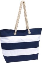 Strandtas Alicante - gestreept blauw/wit - 47 x 14 x 34 cm - Beach bag - shopper - klittenbandsluiting
