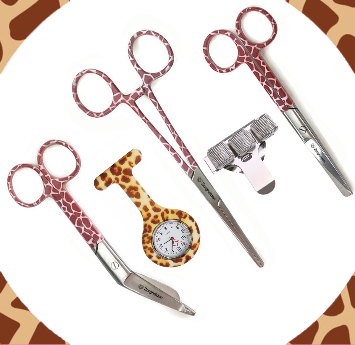 Verpleegkundige Startpakket Giraffe - 5-Delig - Scharenset - Pennenhouder - Zusterhorloge - Verpleegkundige cadeau