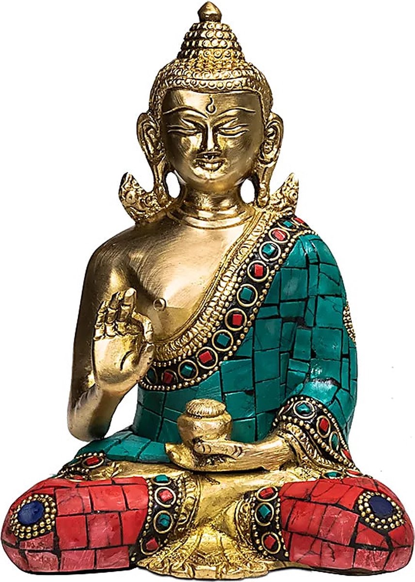 Boeddha Teaching met mozaïek decoratie - 16 - Polyresin - Goudkleurig