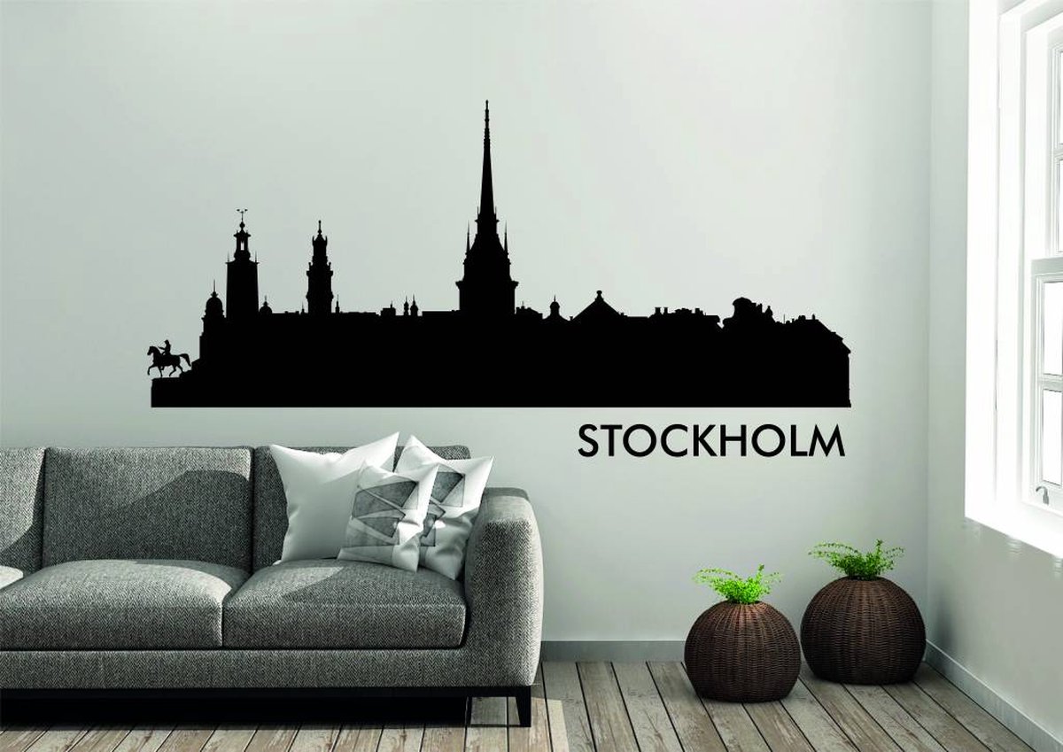 Versierendoejezo Muursticker Skyline Stockholm | 180 × 55 cm | Versierendoejezo® Zwart